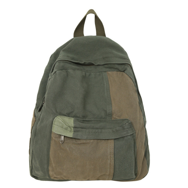 Picture of Casual Contrast Color Canvas Backpack - Olive Green