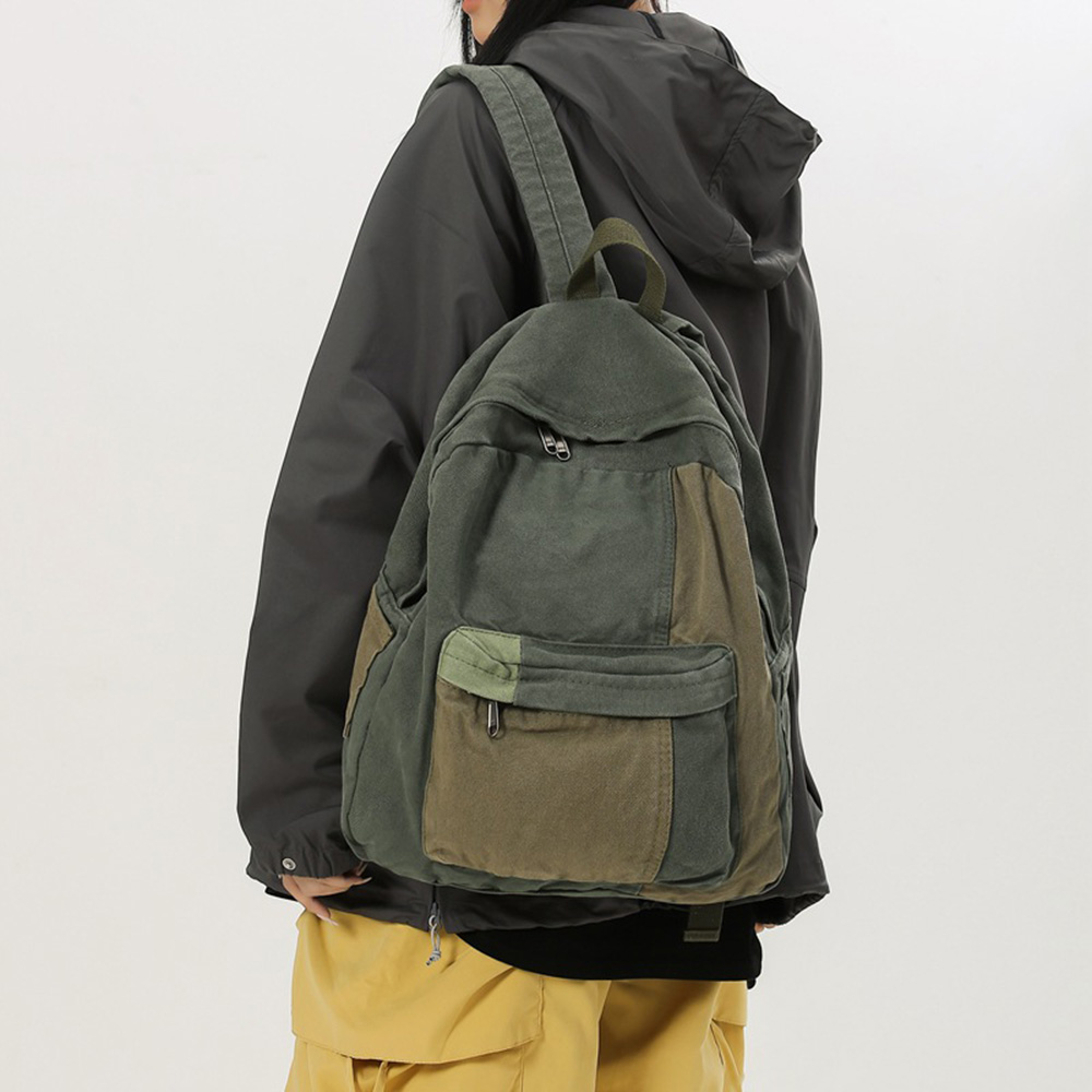 Picture of Casual Contrast Color Canvas Backpack - Olive Green