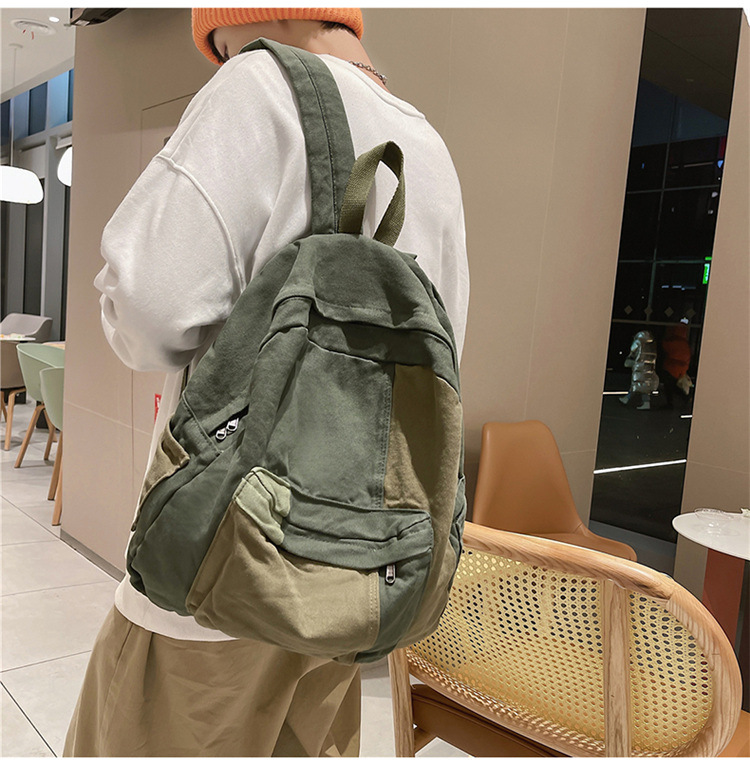 Picture of Casual Contrast Color Canvas Backpack - Olive Green