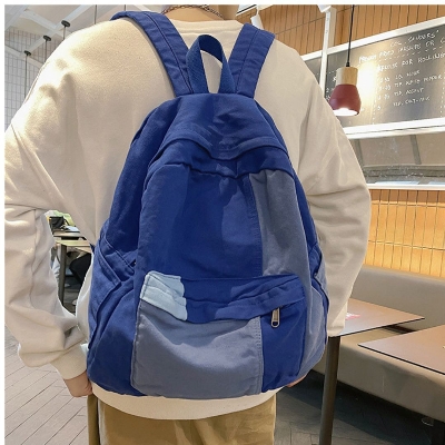 Picture of Casual Contrast Color Canvas Backpack - Blue