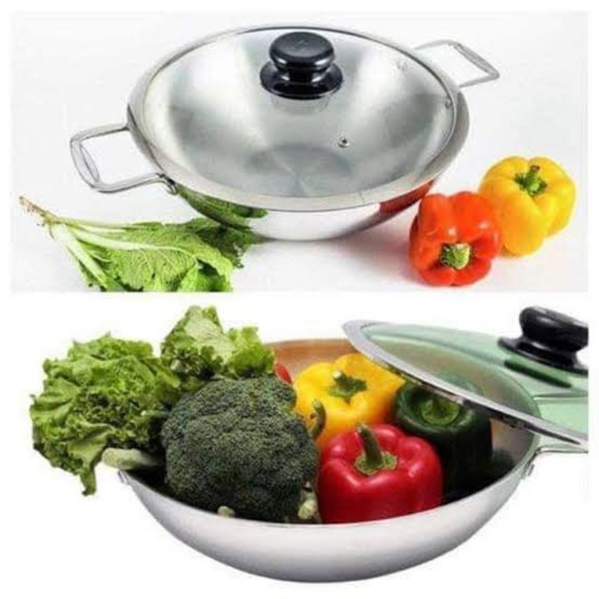 Picture of SKB 3 Layer Wok with Glass Lid, SuS304 Food Grade made by Stainless steel material 22 CM