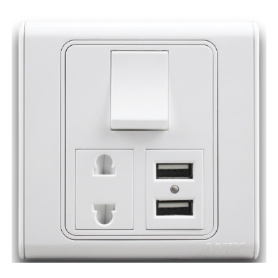 Picture of Switch-Socket, Anik Gang Switch, Gang Switch, 1 Gang 2 Pin Socket With 2 Port Usb Mobile Phone Charger, 2.1Amp - Remote Control Switch