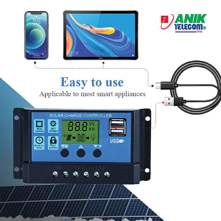 Picture of Solar Charge Controller 12V 24V Solar Panel Lcd Display Digital PWM Charge Controller 10A Charging And Output - Solar Panel