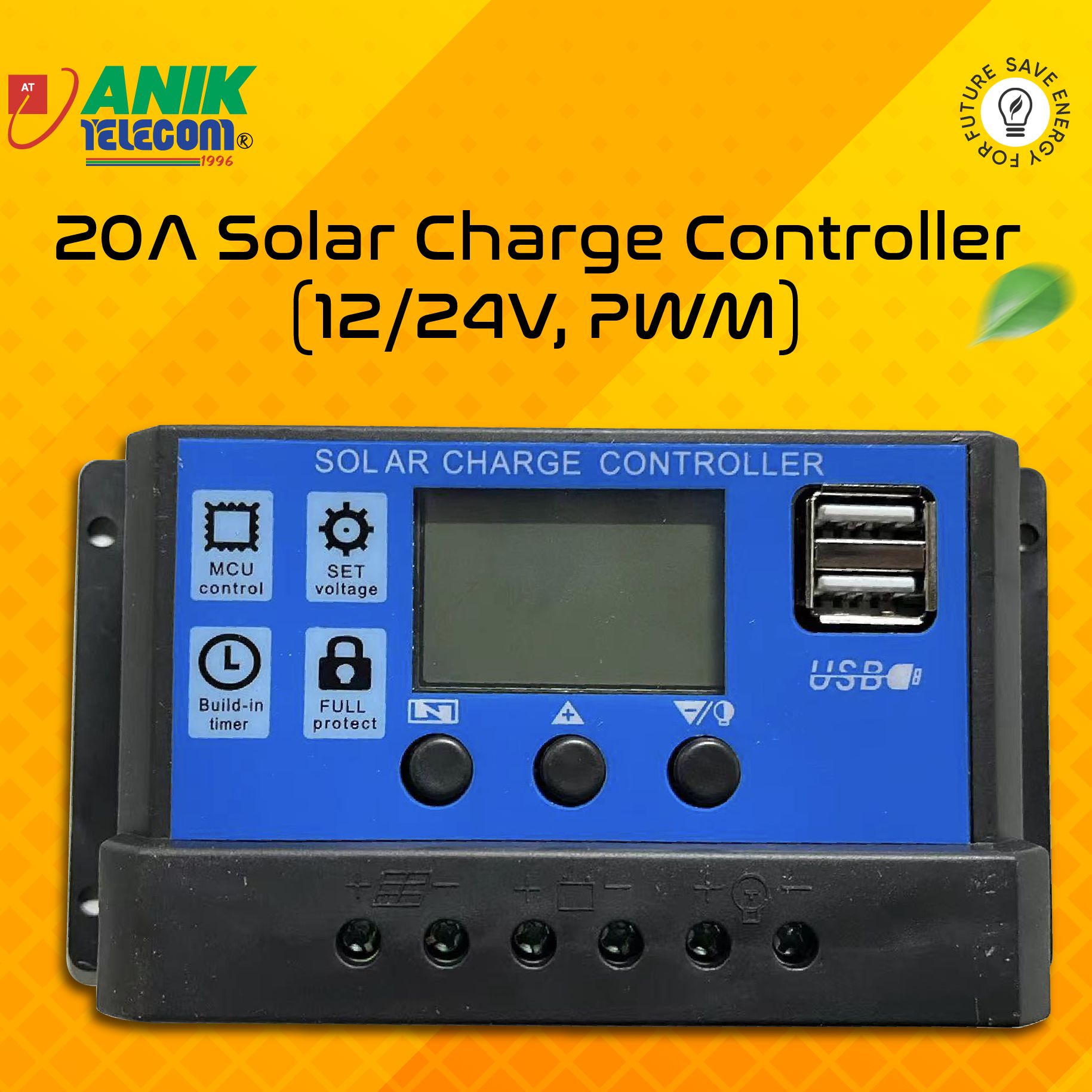 Picture of 20A PWM Solar Charge Controller 12V 24V Solar Panel Lcd Display Digital PWM Charge Controller 20A Charging And Output - Solar Panel