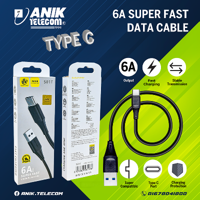Picture of 6A (30 Watt) Data Cable, Charging Cable, Type C, Fast Charging Cable