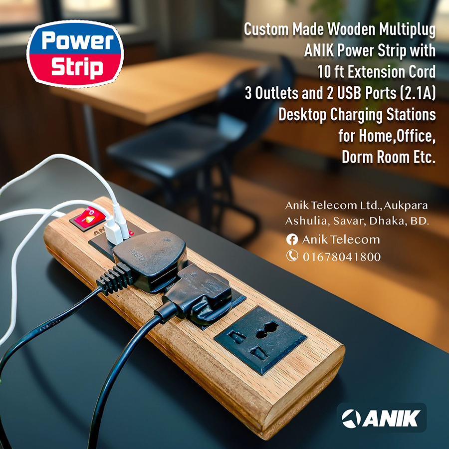 Picture of Power Strip, ANIK Power Strip with 10 ft Extension Cord, 3 Outlets and 2 USB Ports Desktop Charging Stations for Home Office Dorm Room, Light Wood Grain