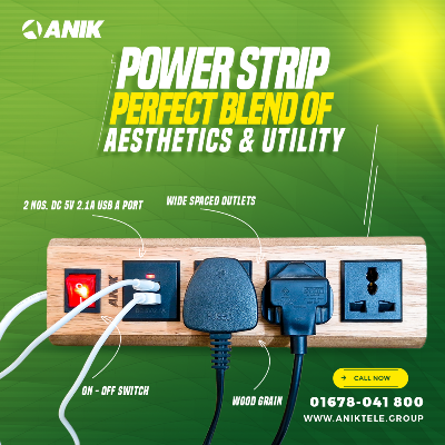 Picture of Power Strip, ANIK Power Strip with 10 ft Extension Cord, 3 Outlets and 2 USB Ports Desktop Charging Stations for Home Office Dorm Room, Light Wood Grain