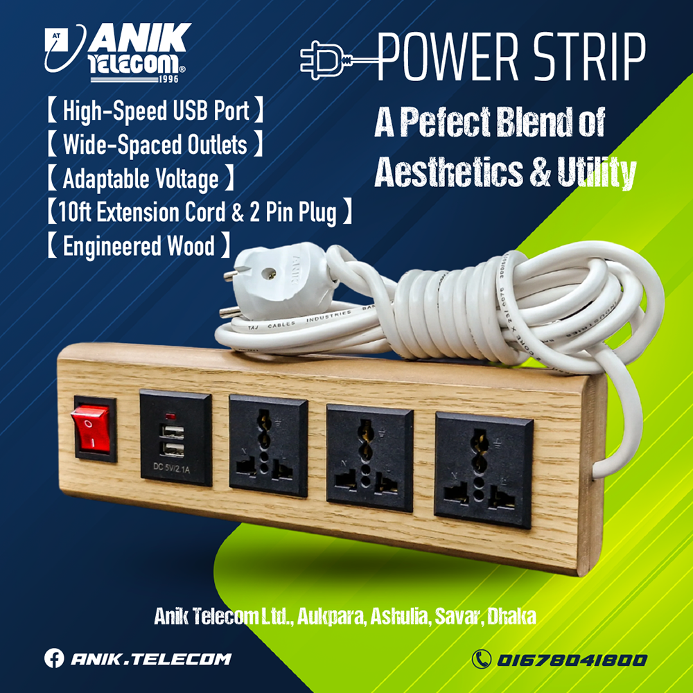Picture of Power Strip, ANIK Power Strip with 10 ft Extension Cord, 3 Outlets and 2 USB Ports Desktop Charging Stations for Home Office Dorm Room, Light Wood Grain