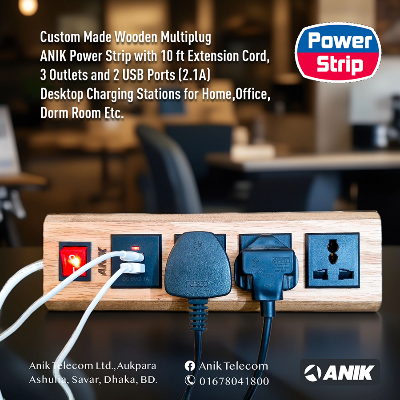 Picture of Power Strip, ANIK Power Strip with 10 ft Extension Cord, 3 Outlets and 2 USB Ports Desktop Charging Stations for Home Office Dorm Room, Light Wood Grain