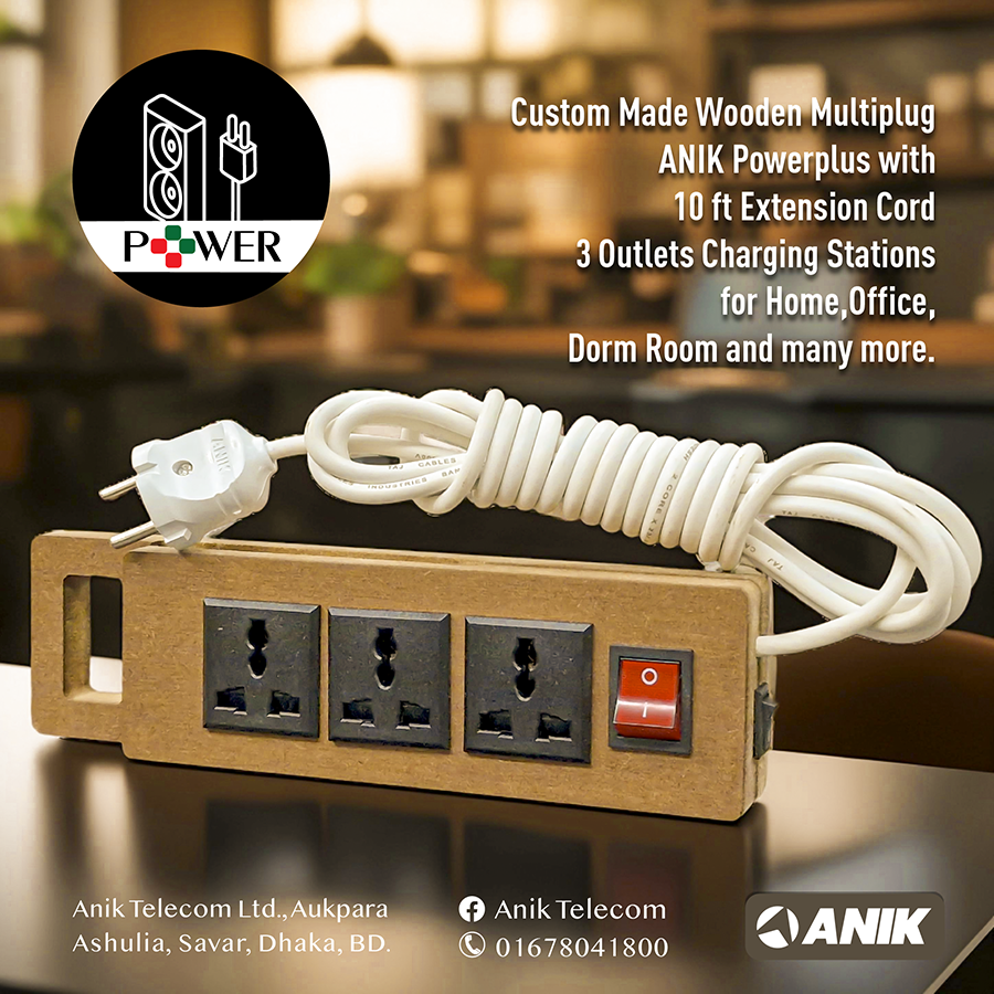 Picture of PowerPlus, Wooden 3 AC Outlet Multiplug with Warm LED Light. 10 ft Extension Cord, Desktop Charging Stations for Home Office Dorm Room & many more.