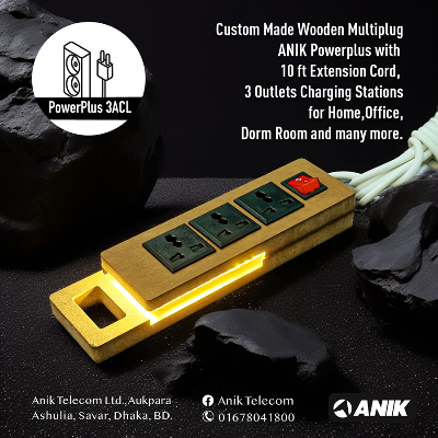 Picture of PowerPlus, Wooden 3 AC Outlet Multiplug with Warm LED Light. 10 ft Extension Cord, Desktop Charging Stations for Home Office Dorm Room & many more.