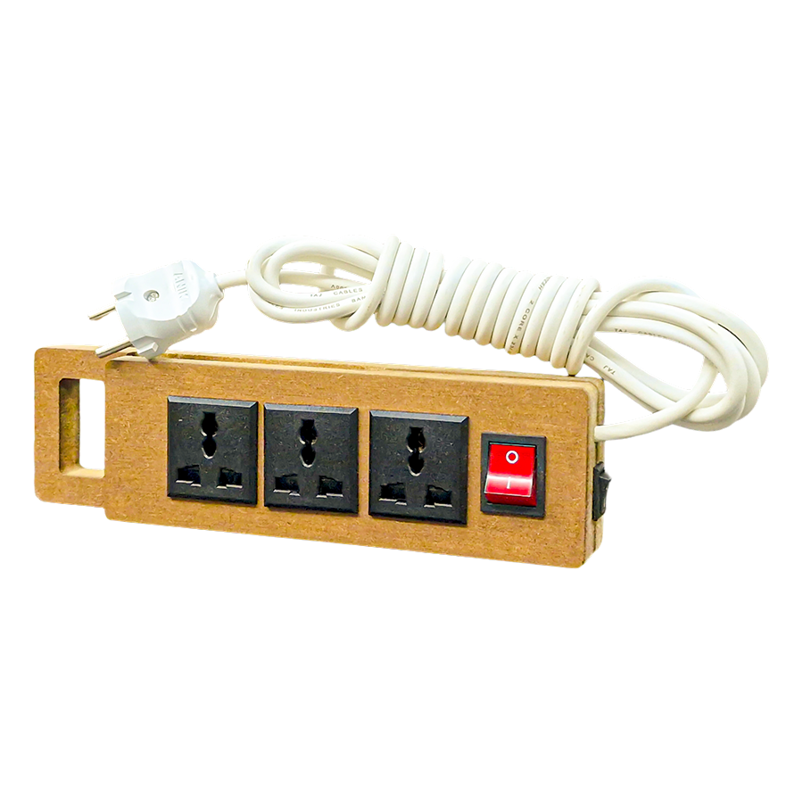 Picture of PowerPlus, Wooden 3 AC Outlet Multiplug with Warm LED Light. 10 ft Extension Cord, Desktop Charging Stations for Home Office Dorm Room & many more.