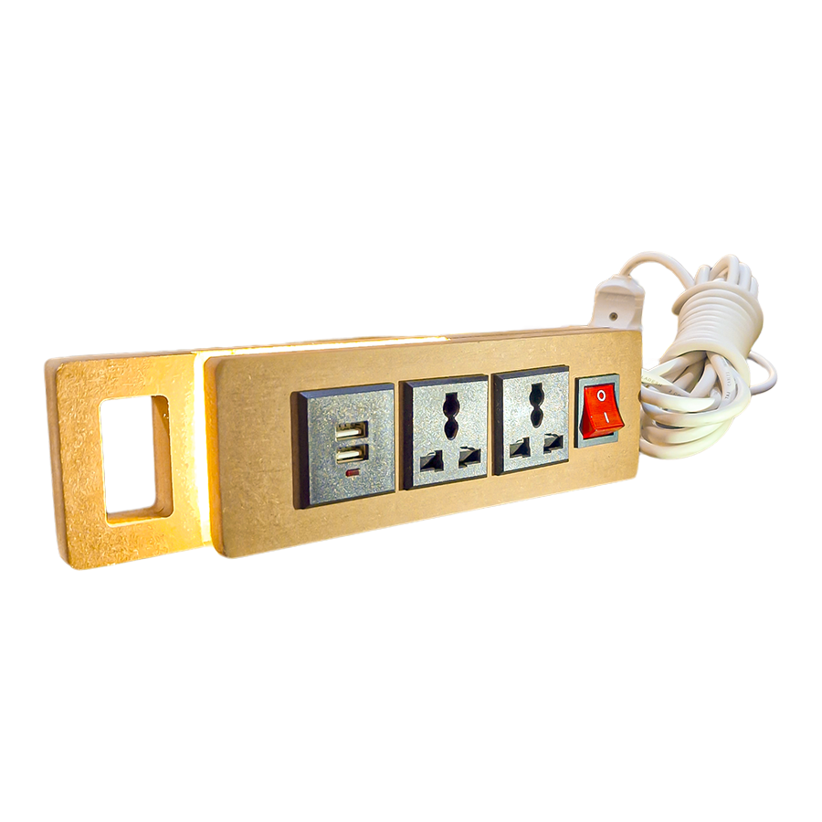 Picture of Power Smart, ANIK Multi Plug with 10 ft Extension Cord, 2 Outlets and 2 USB Ports Desktop Charging Stations for Home Office Dorm Room, Light Wood Grain