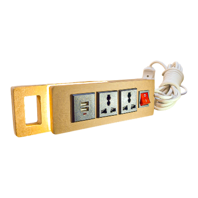 Picture of Power Smart, ANIK Multi Plug with 10 ft Extension Cord, 2 Outlets and 2 USB Ports Desktop Charging Stations for Home Office Dorm Room, Light Wood Grain