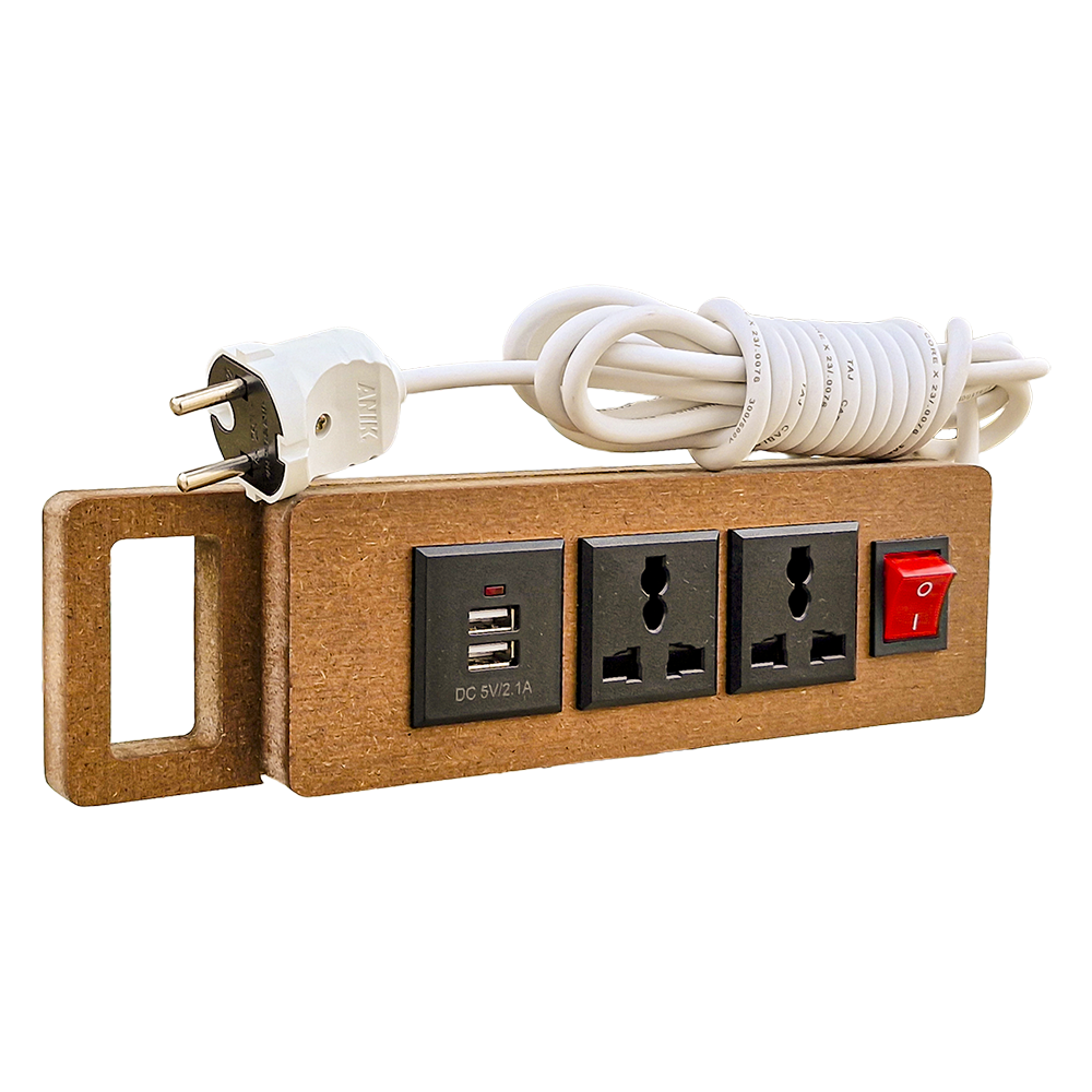 Picture of Power Smart, ANIK Multi Plug with 10 ft Extension Cord, 2 Outlets and 2 USB Ports Desktop Charging Stations for Home Office Dorm Room, Light Wood Grain