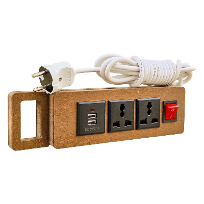 Picture of Power Smart, ANIK Multi Plug with 10 ft Extension Cord, 2 Outlets and 2 USB Ports Desktop Charging Stations for Home Office Dorm Room, Light Wood Grain