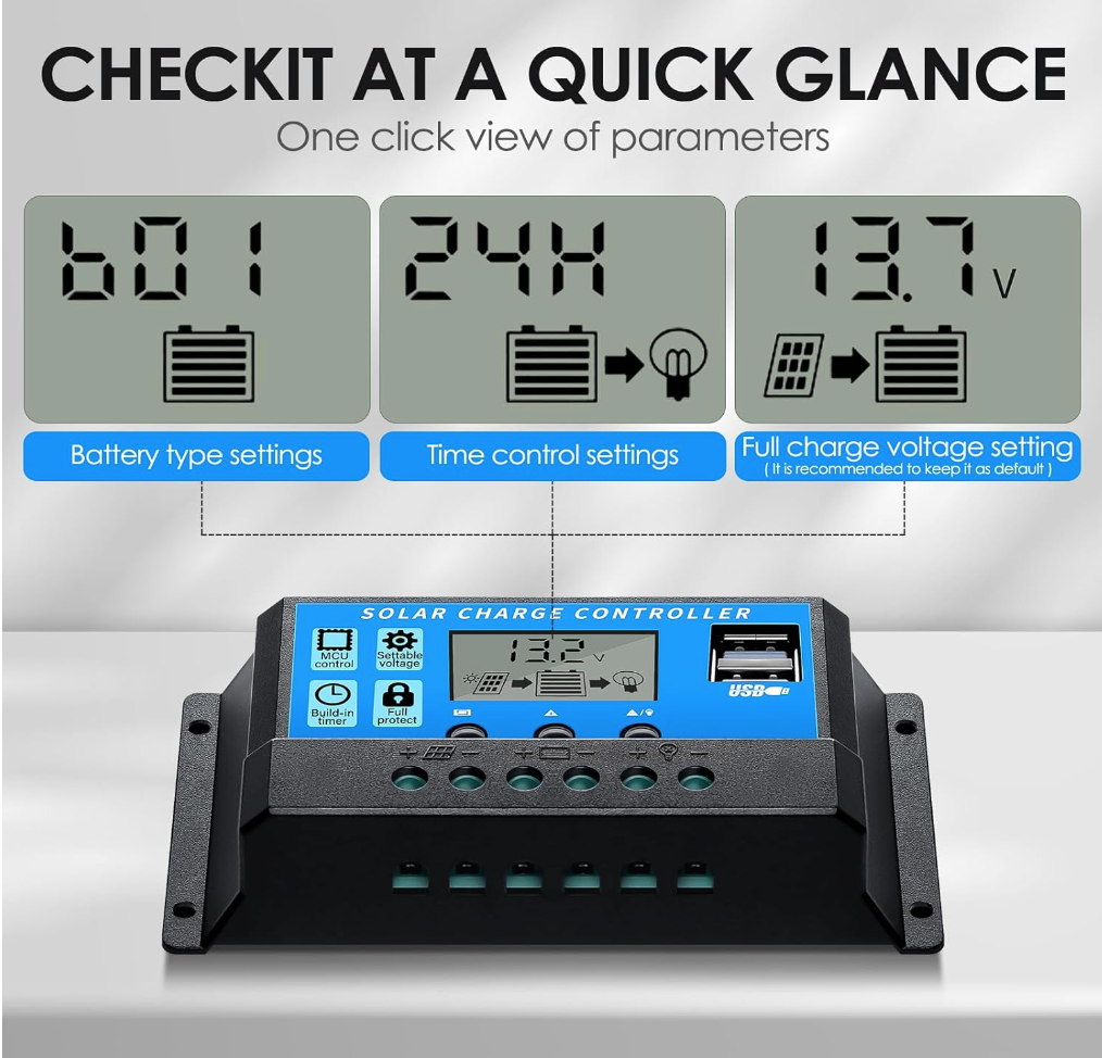 Picture of 30A PWM Solar Charge Controller 12V 24V Solar Panel Lcd Display Digital PWM Charge Controller 30A Charging And Output - Solar Panel