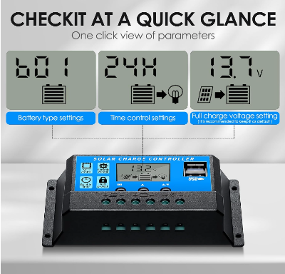 Picture of 30A PWM Solar Charge Controller 12V 24V Solar Panel Lcd Display Digital PWM Charge Controller 30A Charging And Output - Solar Panel