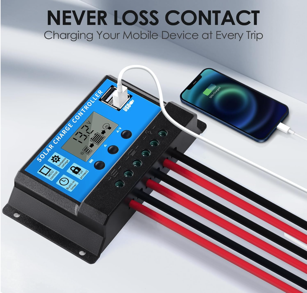 Picture of 30A PWM Solar Charge Controller 12V 24V Solar Panel Lcd Display Digital PWM Charge Controller 30A Charging And Output - Solar Panel