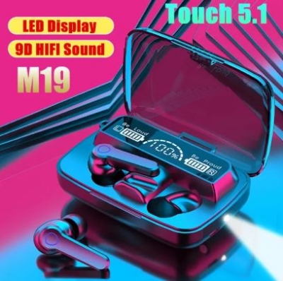 Picture of M19 Earbuds TWS Touch Control Wireless Bluetooth 5.1 Headphones With Microphone With flashlight