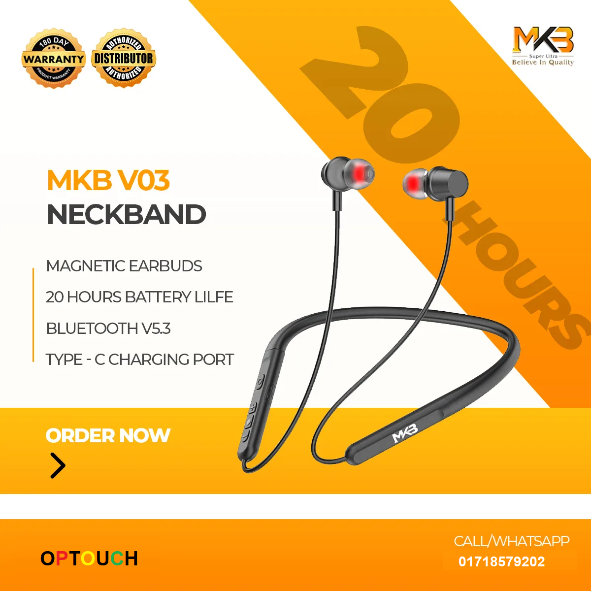 Picture of MKB V03 Magnetic Waterproof ENC Wireless Neckband
