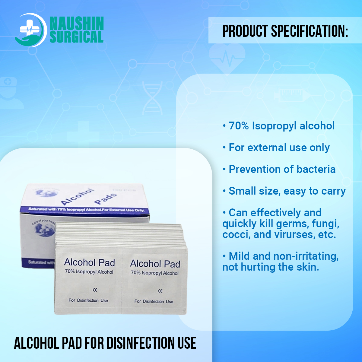 Picture of Alcohol Pad for disinfection use -100 pcs box