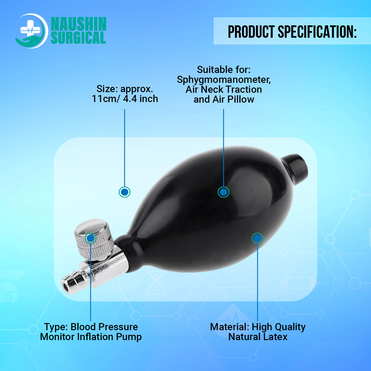 Picture of Blood Pressure Monitor Inflation Pump Latex Bulb with Twist Air Release Valve