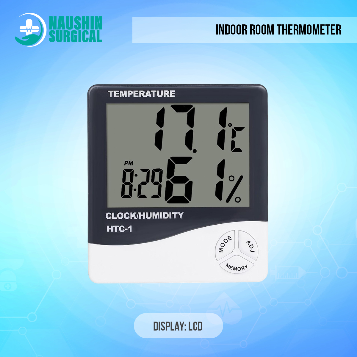 Picture of Indoor Room LCD Electronic Temperature Humidity Meter Digital Thermometer Hygrometer Weather Station Alarm Clock HTC-1
