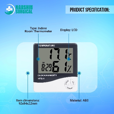 Picture of Indoor Room LCD Electronic Temperature Humidity Meter Digital Thermometer Hygrometer Weather Station Alarm Clock HTC-1