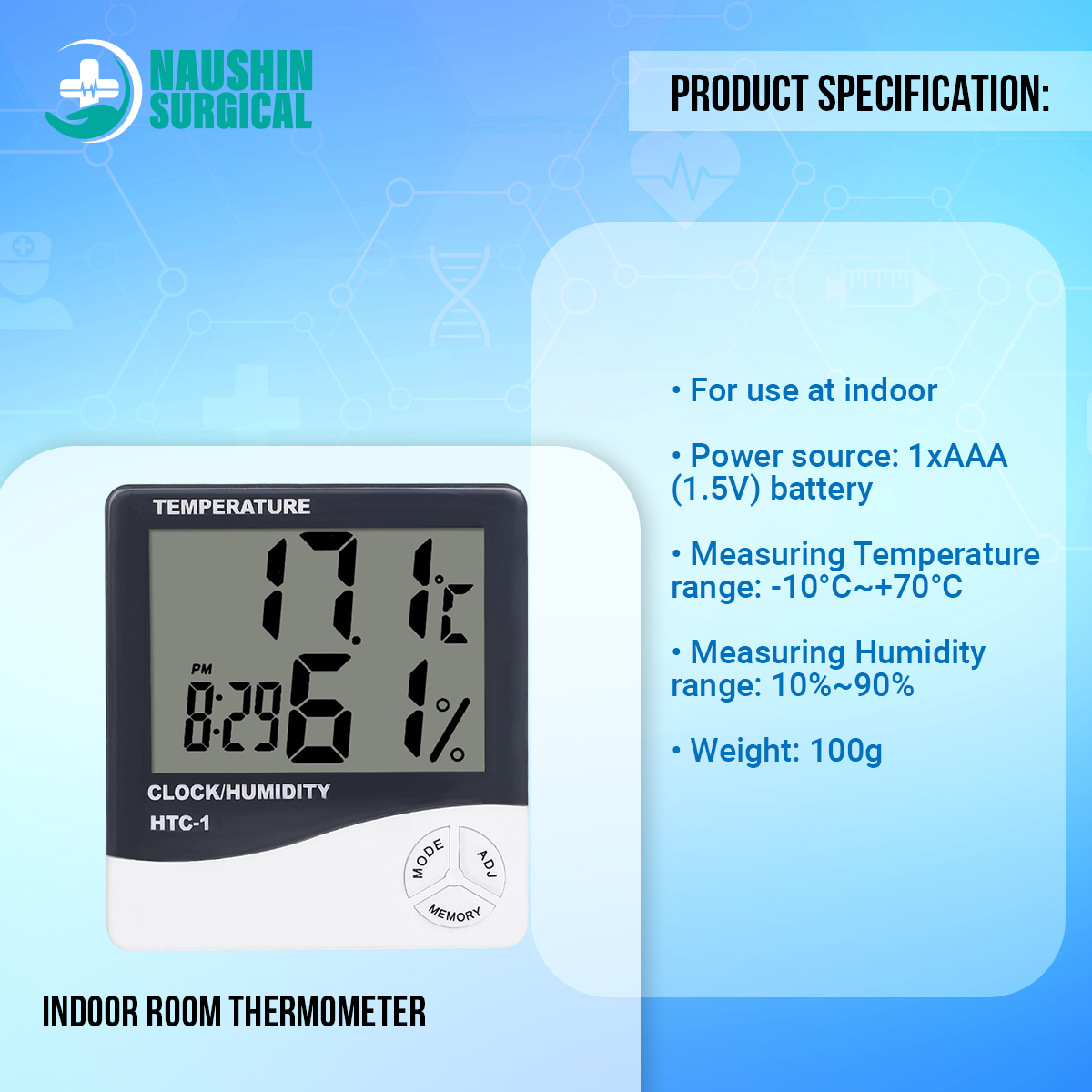 Picture of Indoor Room LCD Electronic Temperature Humidity Meter Digital Thermometer Hygrometer Weather Station Alarm Clock HTC-1