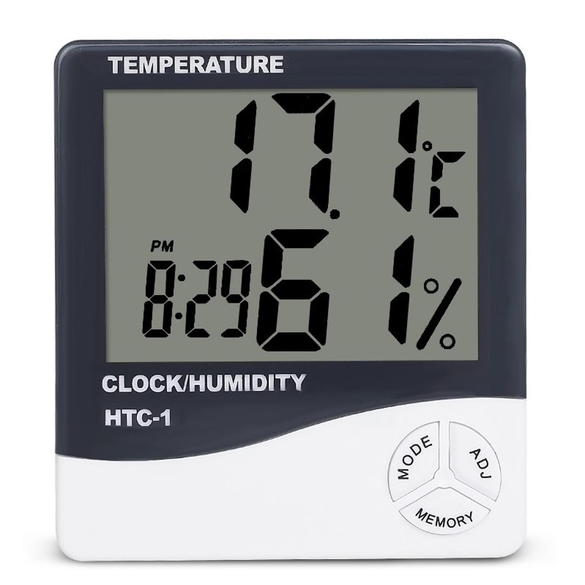 Picture of Indoor Room LCD Electronic Temperature Humidity Meter Digital Thermometer Hygrometer Weather Station Alarm Clock HTC-1
