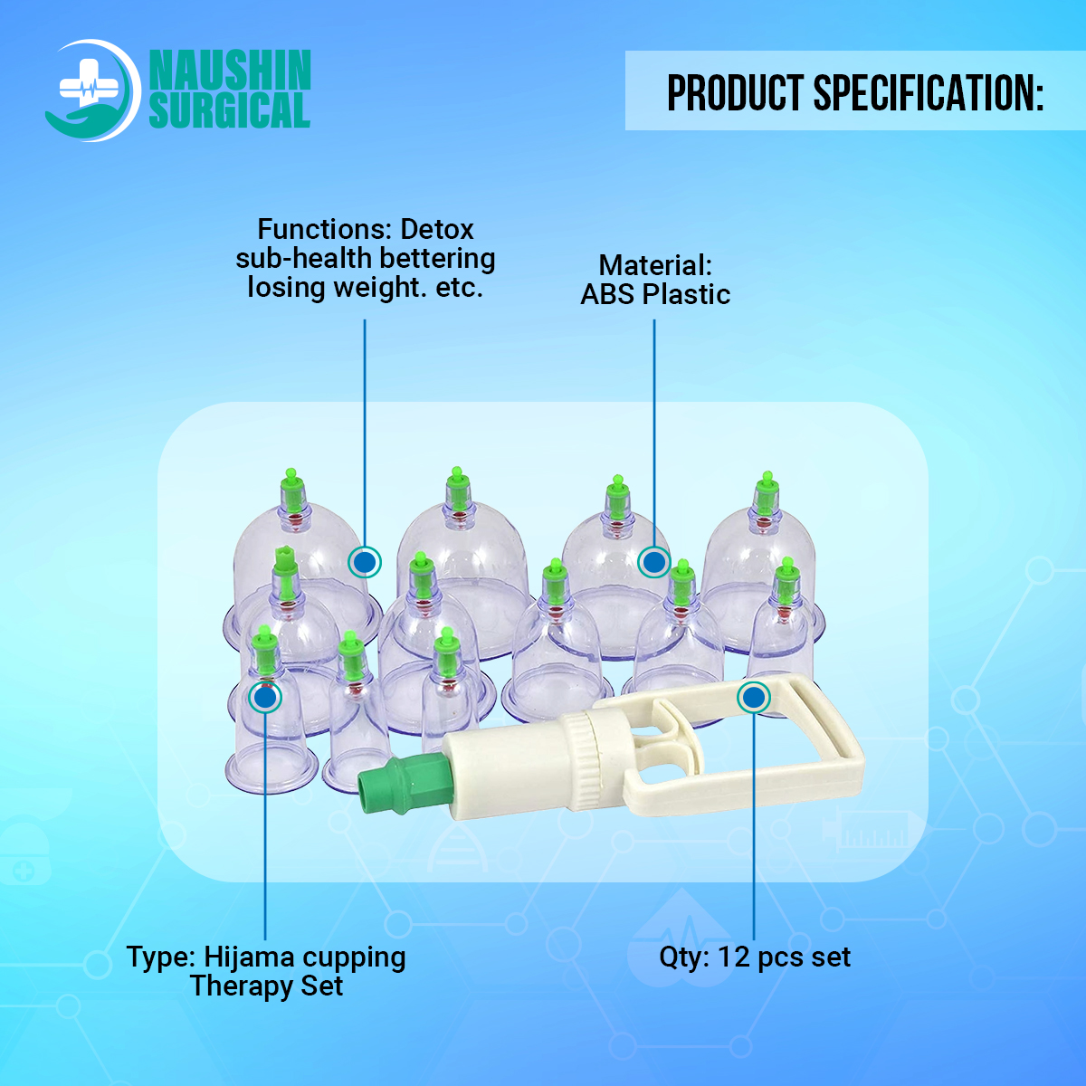 Picture of Hijama cupping Sunnah therapy 12psc set hijama  /Cap/Sunnah Therapy Set with 12 Pieces of Cap
