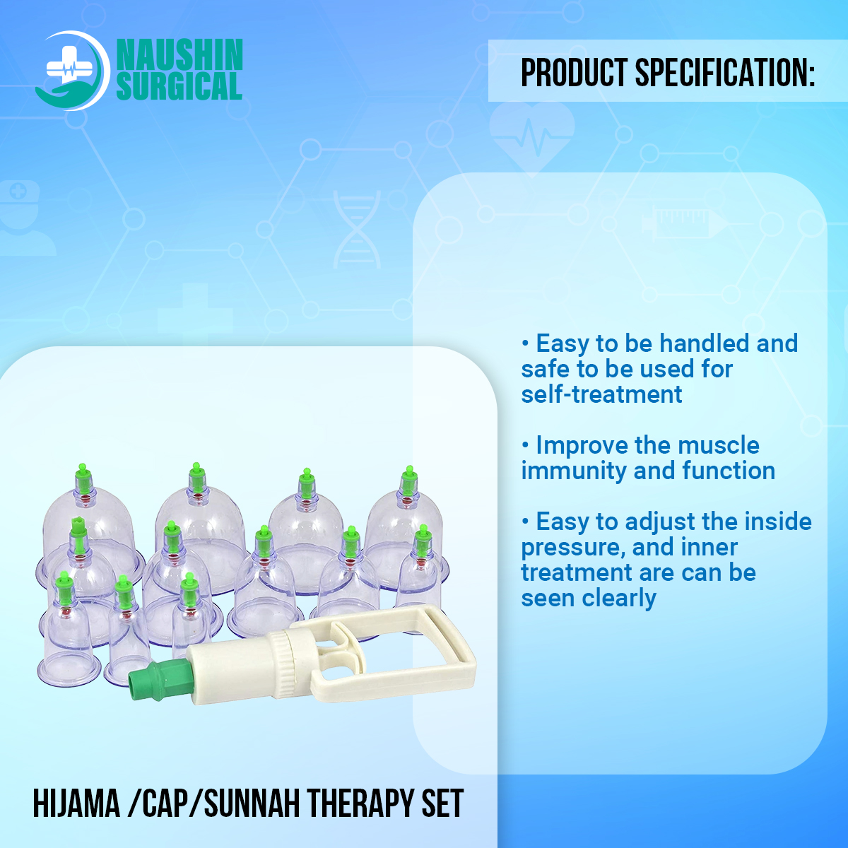 Picture of Hijama cupping Sunnah therapy 12psc set hijama  /Cap/Sunnah Therapy Set with 12 Pieces of Cap