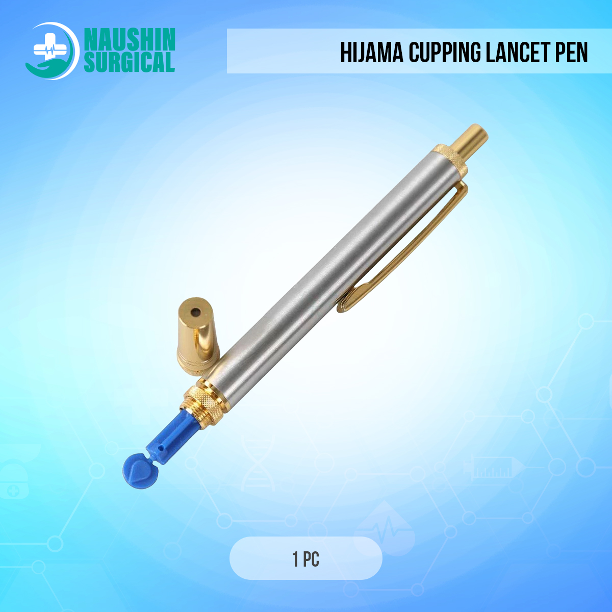 Picture of Hijama Cupping Bloodletting Hygienic Blood Glucose Test Acupuncture Painless Lancet Point Pen Single Head Needle Stainless Steel Silver