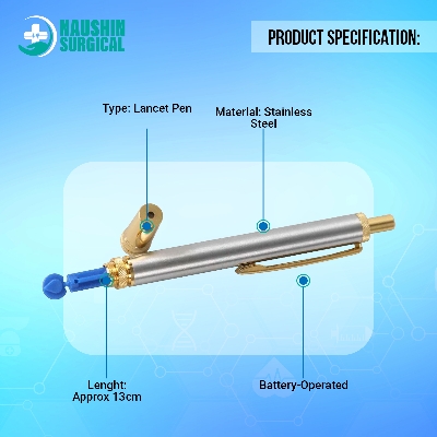 Picture of Hijama Cupping Bloodletting Hygienic Blood Glucose Test Acupuncture Painless Lancet Point Pen Single Head Needle Stainless Steel Silver