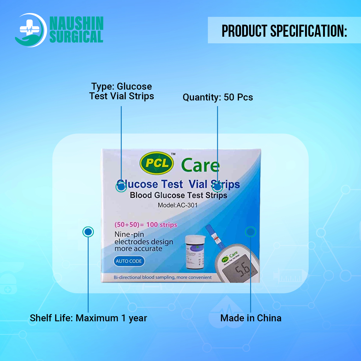 Picture of PCL Care Glucose Test Vial Strips 50 pcs