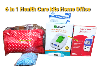 Picture of Sinocare Safe-Accu 2 Blood Glucose Meter and Digital Blood Pressure Machine and Electric Hot Bag and Digital Thermometer and Alcohol Pad and Blood Lancets for Glucose Test 6 in 1Health care Kits Home Office