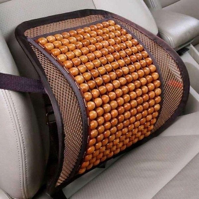 Picture of Seat Back Support For Car/Home/ Office Chair - Brown  Wooden  Back Lumbar Support Cushion For Car Office Chair Pillow Massager Back Support Belt