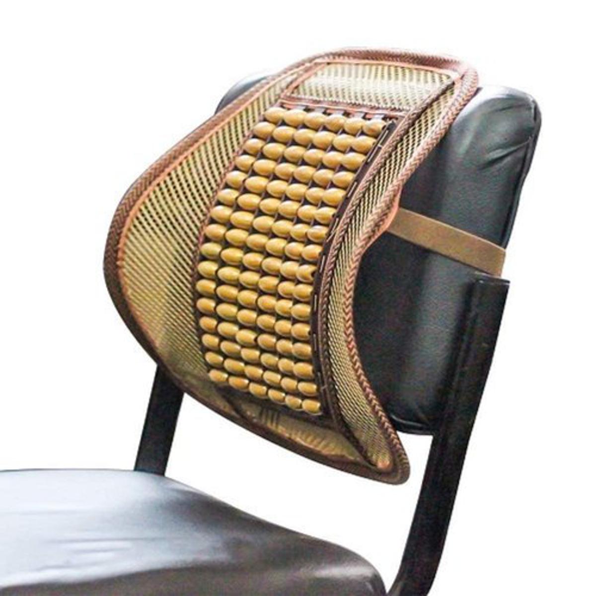 Picture of Seat Back Support For Car/Home/ Office Chair - Brown  Wooden  Back Lumbar Support Cushion For Car Office Chair Pillow Massager Back Support Belt