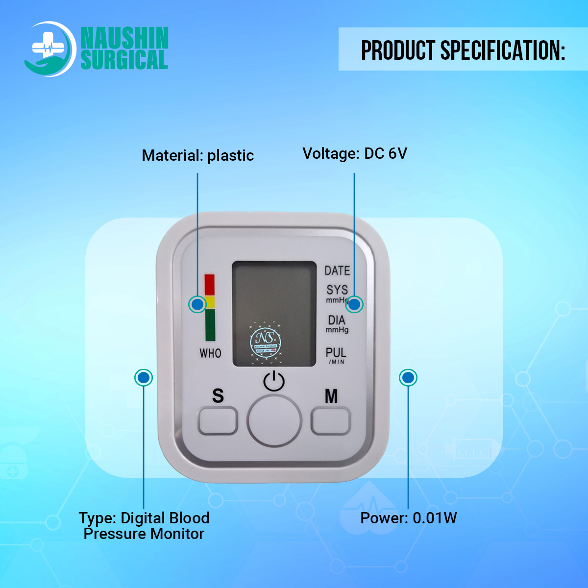 Picture of Digital Arm Blood Pulse Pressure Monitor Electric Tonometer Meter Health Care 99 Memory Sets Household Sphygmomanometer