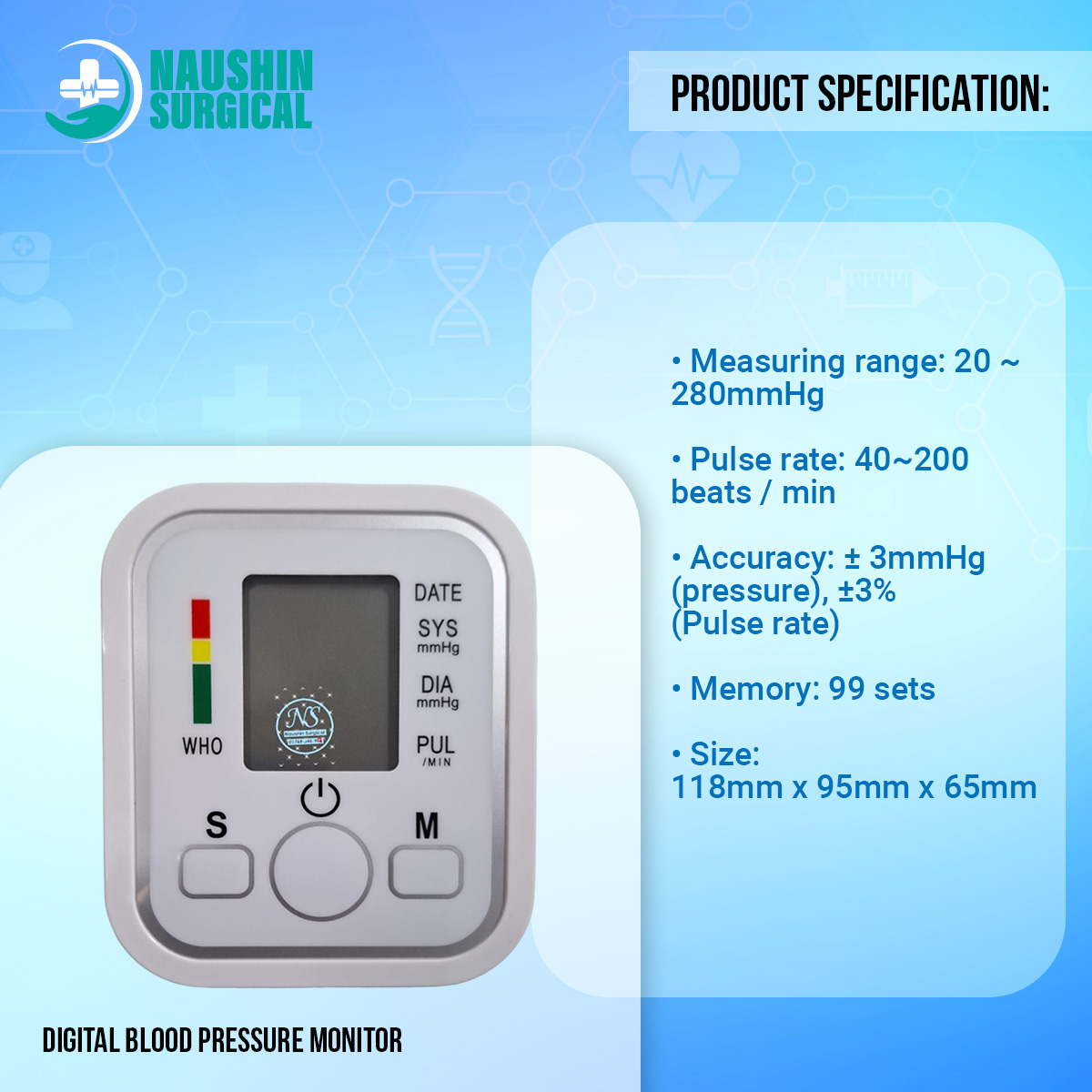 Picture of Digital Arm Blood Pulse Pressure Monitor Electric Tonometer Meter Health Care 99 Memory Sets Household Sphygmomanometer