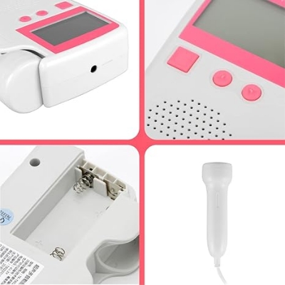 Picture of Mini Portable Fetal Doppler Baby Heart Monitor Ultra Sound Device for Preganany with Inbuild Speaker, Large Display Size with free 200ml Ultra Sound Gel (Pink/Blue, gel 1 Piece)