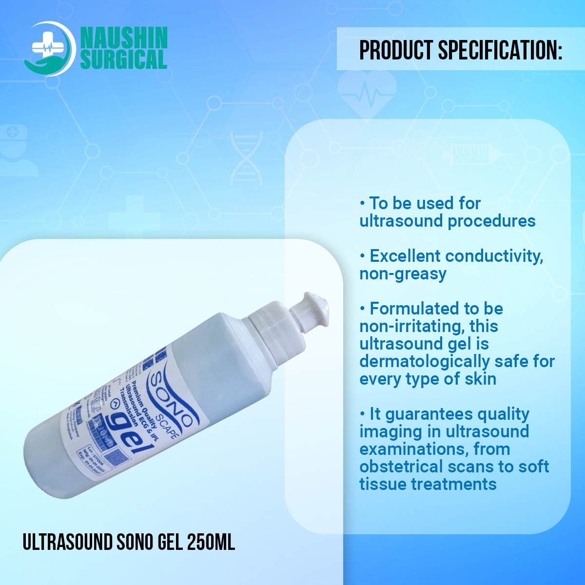 Picture of Ultrasound Sono Gel 250ML Blue 1pcs