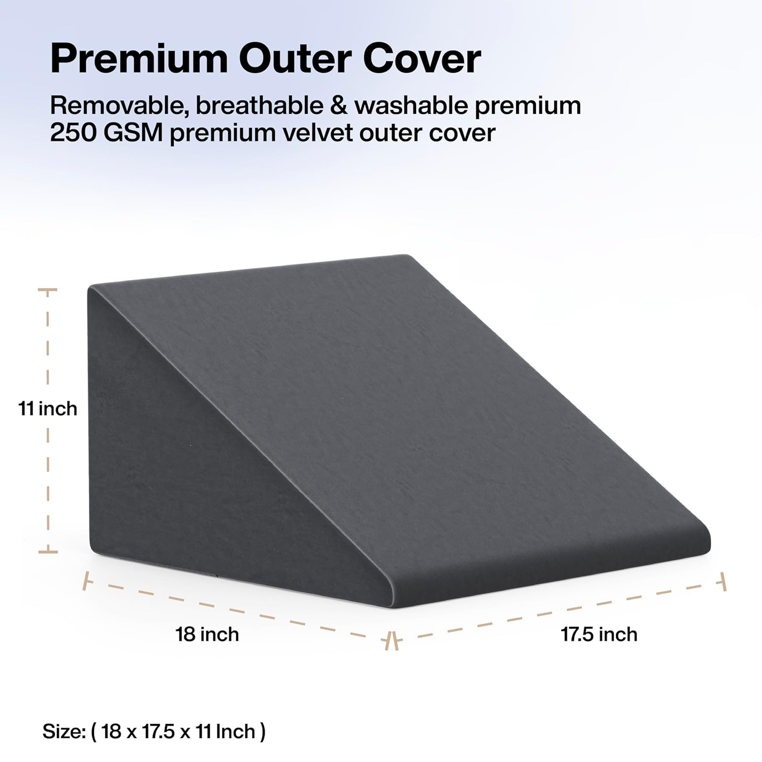 Picture of Wedge Pillow Foam | 2 Years Warranty | Orthopedic Wedge Cushion for Back Support, Sleeping, Leg Elevator, Pregnancy, GERD, Anti Snoring (Dark Grey, 18 x 17.5 x 11 Inch) Bed Wedge Pillow for Acid Reflux for Sleeping Medical Grade Sponge Washable