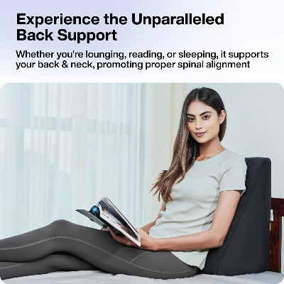 Picture of Wedge Pillow Foam | 2 Years Warranty | Orthopedic Wedge Cushion for Back Support, Sleeping, Leg Elevator, Pregnancy, GERD, Anti Snoring (Dark Grey, 18 x 17.5 x 11 Inch) Bed Wedge Pillow for Acid Reflux for Sleeping Medical Grade Sponge Washable