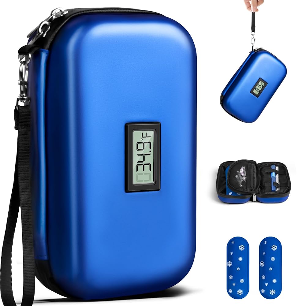 Picture of Insulin Cooler Case, 24-Hour Refrigerated Medicine Cooler for Travel with Thermometer Temperature Display - TSA Approved - Medicine Organizer Bag Includes 2 Ice Packs for Daily Life Trip