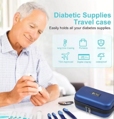 Picture of Insulin Cooler Case, 24-Hour Refrigerated Medicine Cooler for Travel with Thermometer Temperature Display - TSA Approved - Medicine Organizer Bag Includes 2 Ice Packs for Daily Life Trip