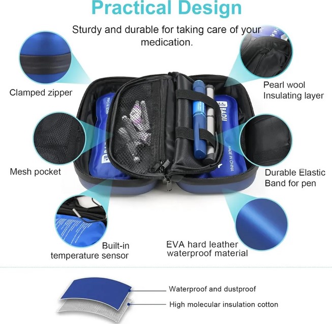 Picture of Insulin Cooler Case, 24-Hour Refrigerated Medicine Cooler for Travel with Thermometer Temperature Display - TSA Approved - Medicine Organizer Bag Includes 2 Ice Packs for Daily Life Trip