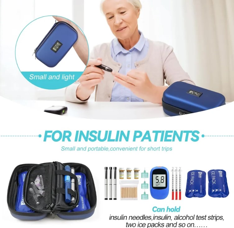 Picture of Insulin Cooler Case, 24-Hour Refrigerated Medicine Cooler for Travel with Thermometer Temperature Display - TSA Approved - Medicine Organizer Bag Includes 2 Ice Packs for Daily Life Trip