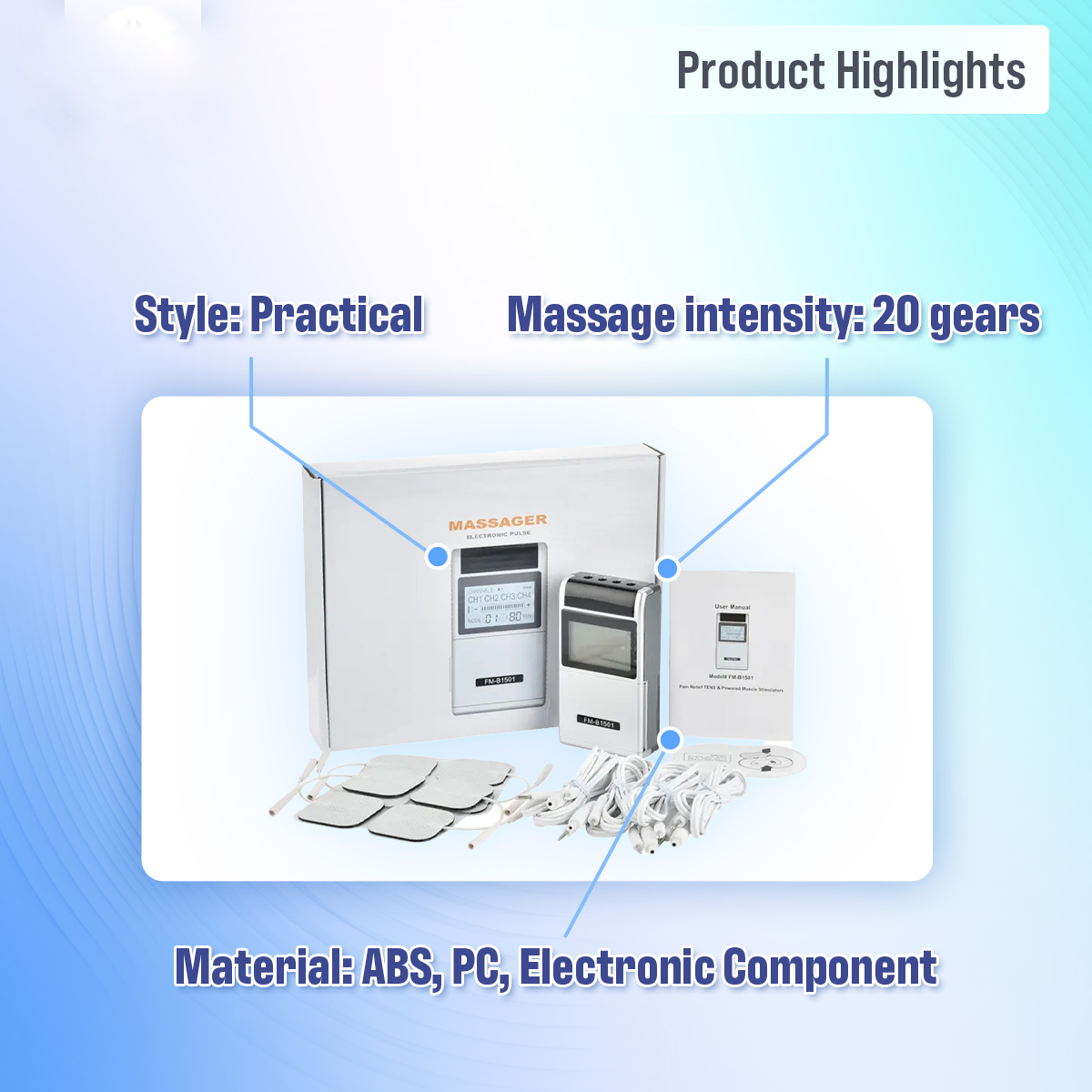 Picture of Tens Ems Muscle Steamulator 15 Mode 4 Output 8 Pad Pain Relief Electric Pulse Impulse Massure Machine Machine Machine Electrotherapy Machine